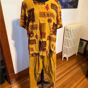 Mustard Yellow Ethnic Print Two-Piece Set